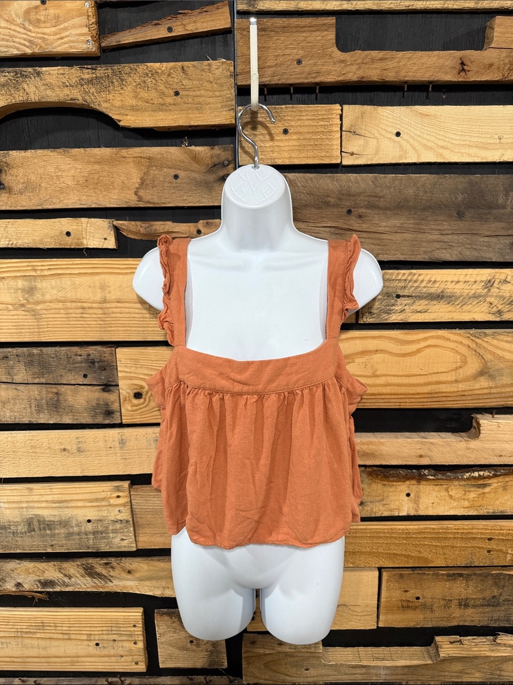 Petal & Pup Women's Ruffle Strap 100% Linen Cropped Tank Top - light Rust, XL